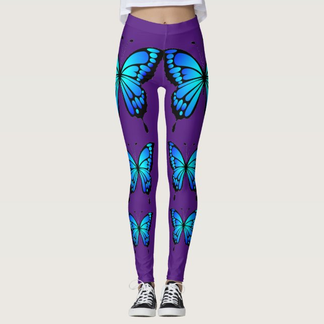 Papillon bleu Royal violet Lilac Leggings tendance (Devant)