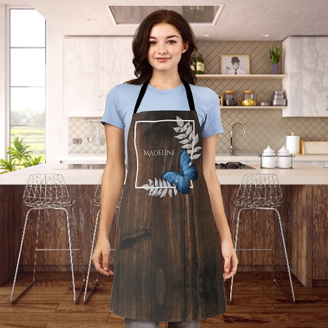Papillon bleu rustique Tablier personnalisé (Rustic Blue Butterfly Personalized Apron)