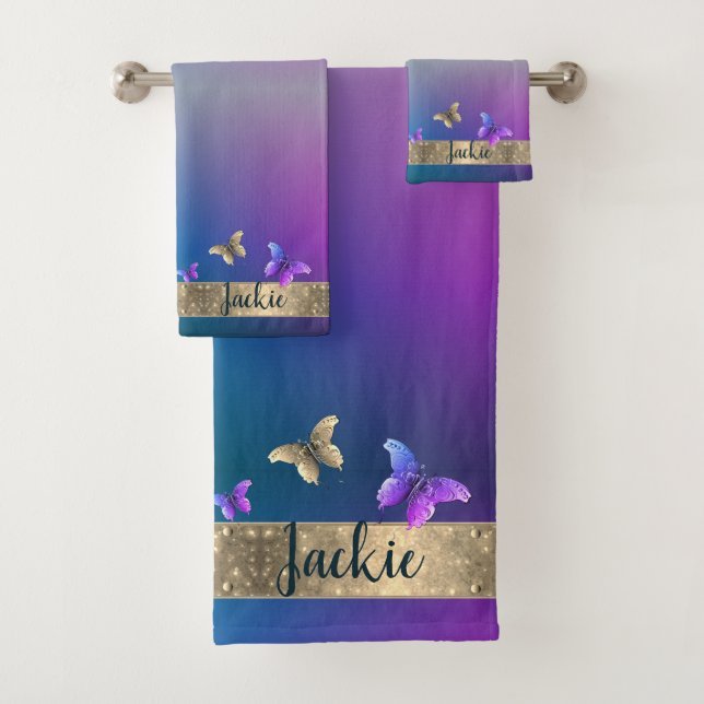 Papillon bleu serviette (En situation)