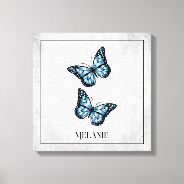 Papillon bleu toile florale Imprimer (Recto)
