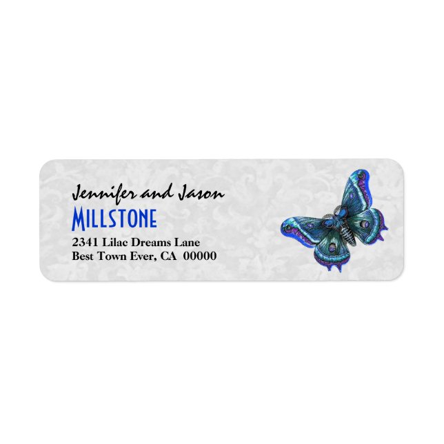 Papillon bleu violet vintage Lettrage moderne (Devant)