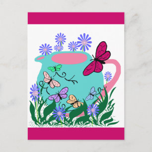 papillon butterfly teapot postcard