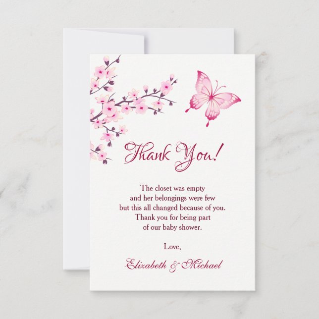 Papillon cerise en fleurs | MERCI BABY SHOWER (Devant)