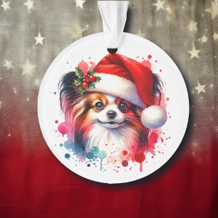 Papillon Chien à Santa Hat Noël Personnalisé