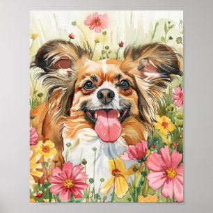 Papillon Chien Aquarelle Poster Cute Toy Breed