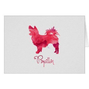 Papillon Chien race Rouge Aquarelle Carte Silhouet