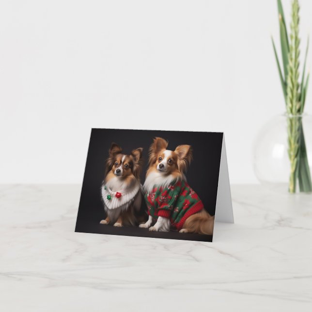 Papillon Chiens dans la carte de pulls de Noël (Devant)