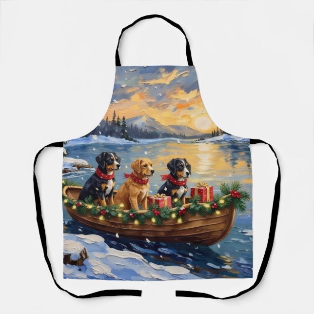 Papillon Christmas Boat Holiday Apron (Front)