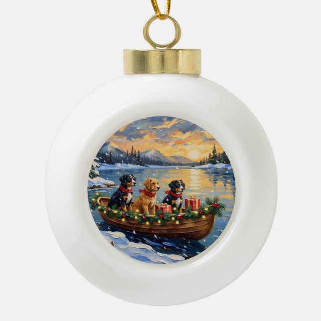 Papillon Christmas Boat Holiday Ceramic Ball Christmas Ornament (Front)