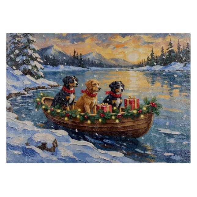 Papillon Christmas Boat Holiday Cutting Board (Front)