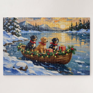 Papillon Christmas Boat Holiday Jigsaw Puzzle