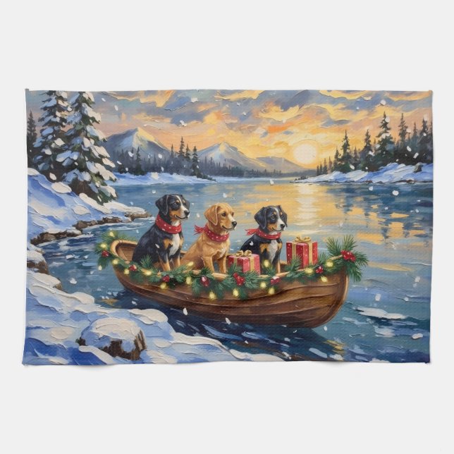 Papillon Christmas Boat Holiday Kitchen Towel (Horizontal)