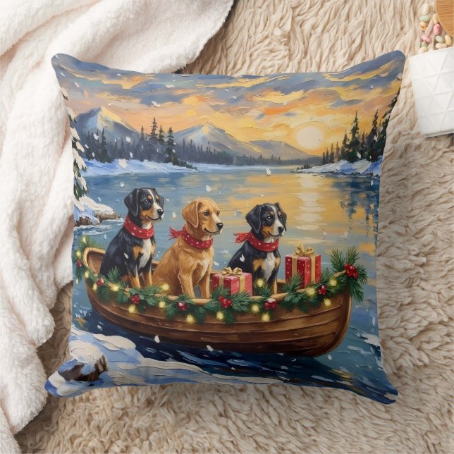 Papillon Christmas Boat Holiday Throw Pillow (Blanket)
