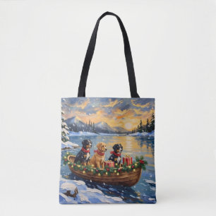 Papillon Christmas Boat Holiday Tote Bag
