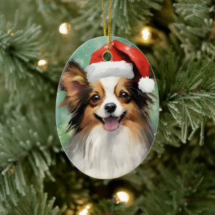 Papillon Christmas brush painting artwork Ceramic Ornament