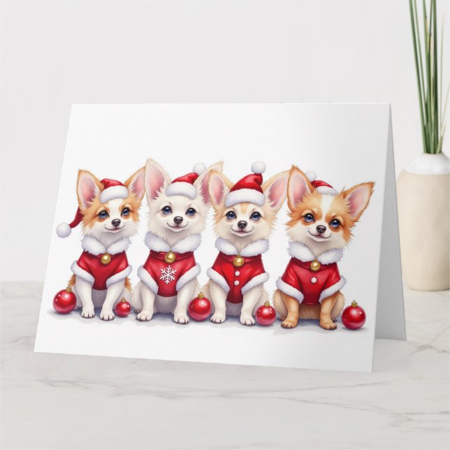 Papillon Christmas Dress Santa Hat Card (Front)