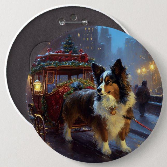 Papillon Christmas Festive Season 6 Inch Round Button (Front & Back)