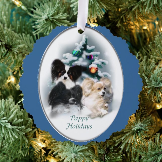 Papillon Christmas Gifts Ornament Card (Insitu (Tree))