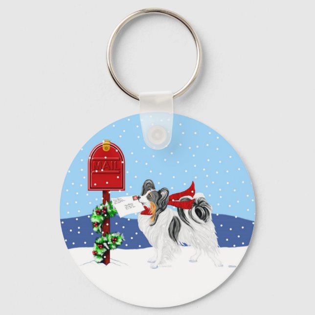 Papillon Christmas Mail Tri Colour Keychain (Front)