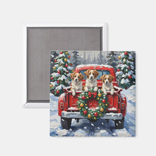 Papillon Christmas Red Truck Holiday Magnet