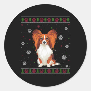 Papillon Christmas Sweater Xmas Pet Animal Dog Lov Classic Round Sticker
