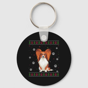 Papillon Christmas Sweater Xmas Pet Animal Dog Lov Keychain