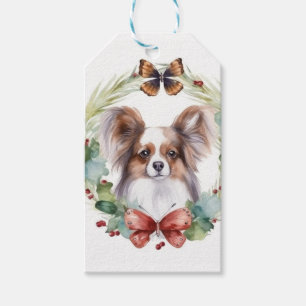 Papillon Christmas Wreath Festive Pup  Gift Tags