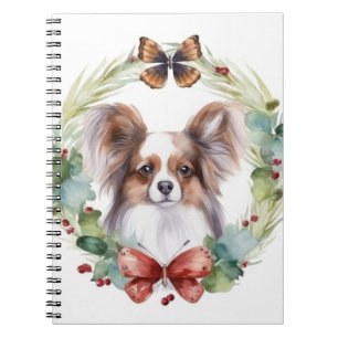 Papillon Christmas Wreath Festive Pup Notebook