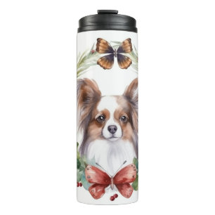 Papillon Christmas Wreath Festive Pup  Thermal Tumbler