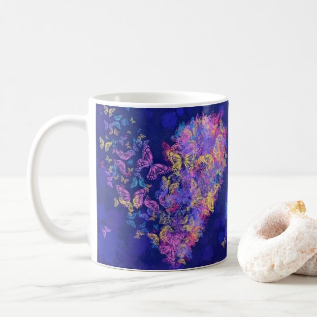 Papillon Coeur café Mug (Avec donut)