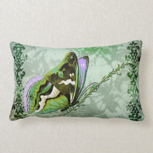 PAPILLON COLORÉ in KELLY GREEN and LAVENDER Lumbar Pillow