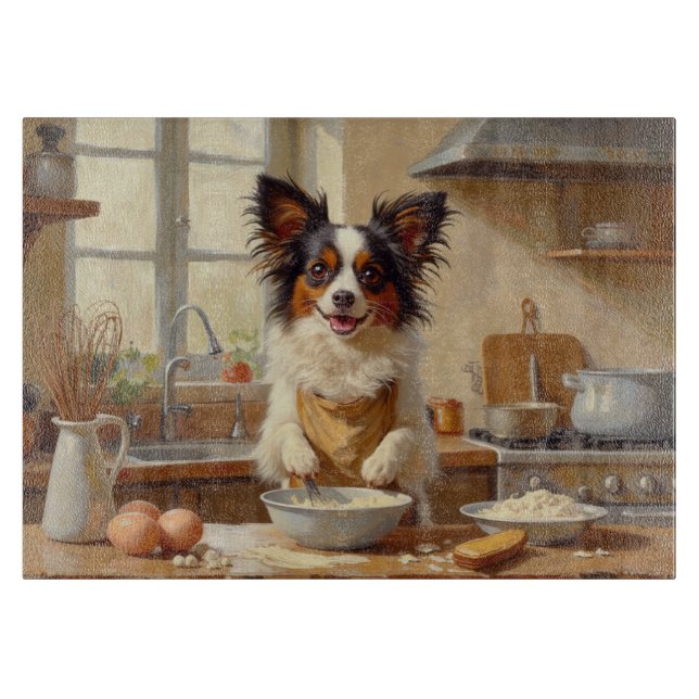 Papillon Cooking in Kitchen Cutting Board (Front)