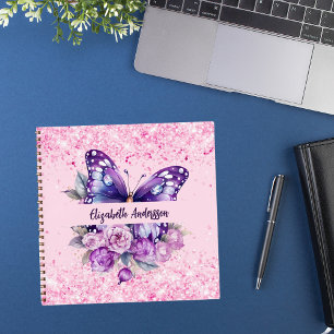 Papillon de carnet de croquis fleurs violettes ros