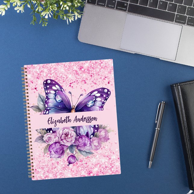 Papillon de carnet de croquis fleurs violettes ros (Créateur téléchargé)