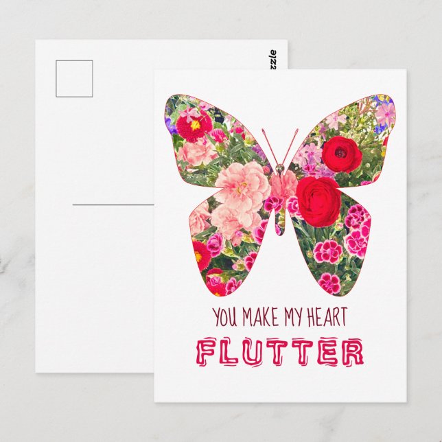 Papillon de fleurs florales Valentine's Day Carte  (Devant / Derrière)