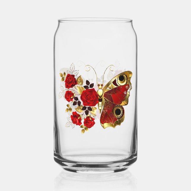 Papillon de fleurs rouges aux roses rouges (Recto)