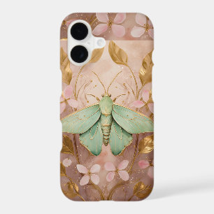Papillon de nuit émeraude et fleurs dorées Élégant