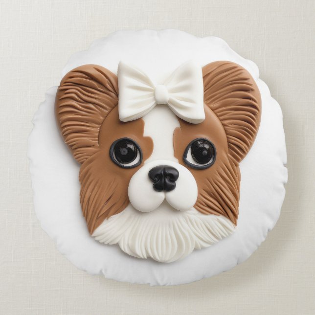 Papillon Dog 3D Inspired Round Pillow (Front)