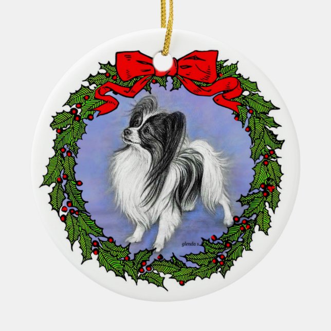 Papillon Dog Art by Glenda S. Harlan Ceramic Ornament (Front)