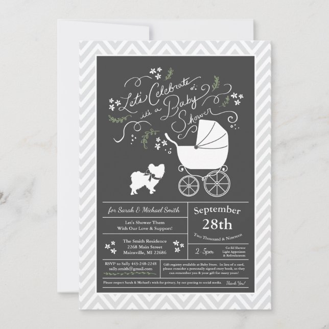 Papillon Dog Baby Shower Gender Neutral Invitation (Front)
