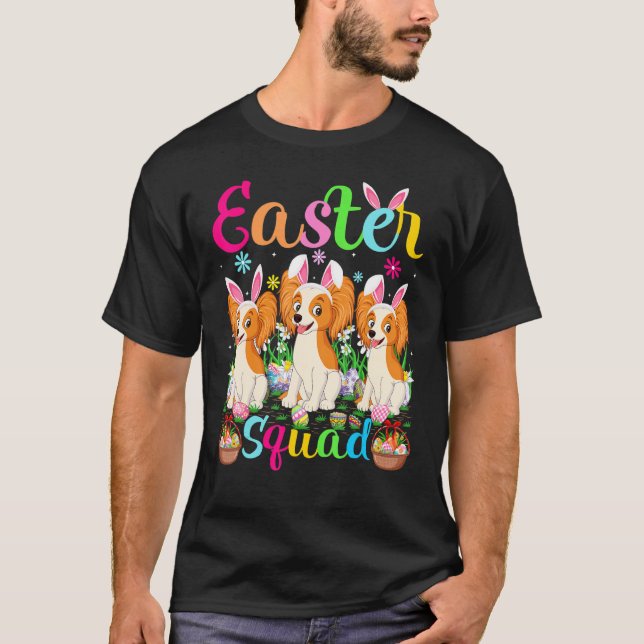 Papillon Dog Bunny Ear Easter Squad Papillon Happy T-Shirt (Front)