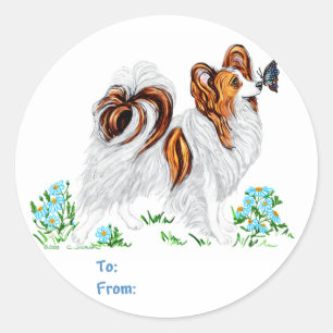 Papillon Dog & Butterfly Eye to Eye Classic Round Sticker