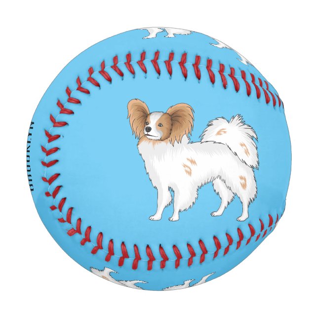 Papillon dog cartoon illustration  baseball (Front Left)