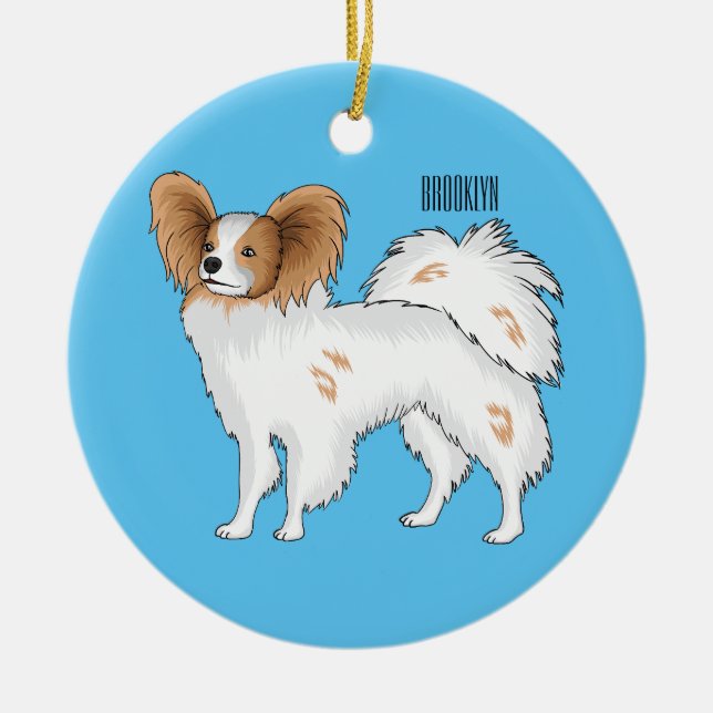 Papillon dog cartoon illustration ceramic ornament (Front)