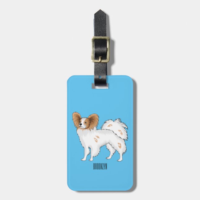 Papillon dog cartoon illustration luggage tag (Front Vertical)