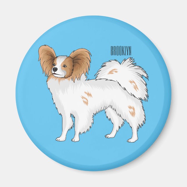 Papillon dog cartoon illustration magnet (Front)