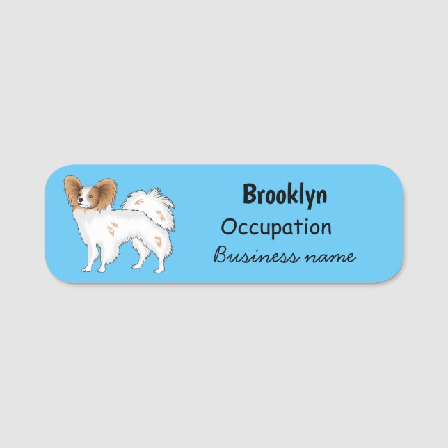 Papillon dog cartoon illustration name tag (Front)
