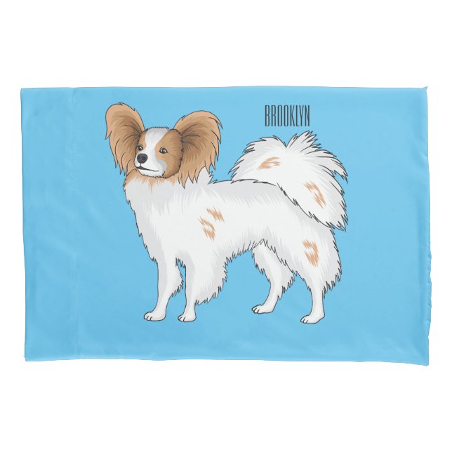 Papillon dog cartoon illustration pillowcase (Front)