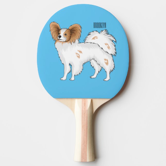 Papillon dog cartoon illustration ping pong paddle (Front)