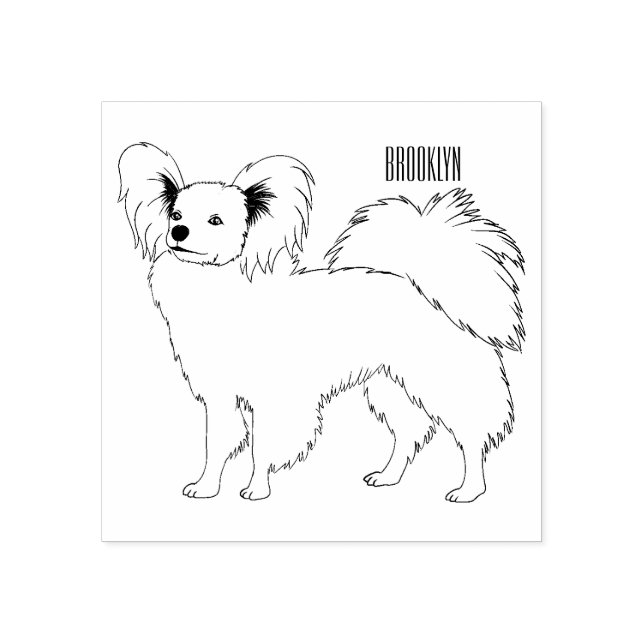 Papillon dog cartoon illustration rubber stamp (Imprint)